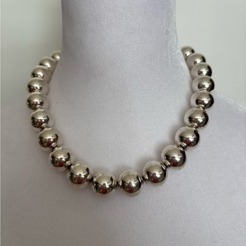 Silver Tone Beaded Statement Necklace 18” Adjustable